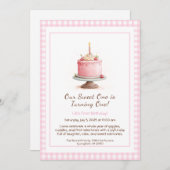 Waterverf 1e Verjaardag Uitnodiging - Taart roze (Voorkant / Achterkant)