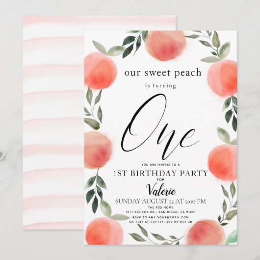 Waterverf 1e verjaardag van het zoete strand kaart (Voorkant / Achterkant)