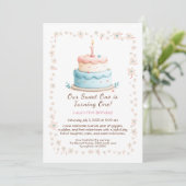 Waterverf 1e verjaardagsuitnodiging met taartkaars kaart (Staand voorkant)