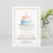 Waterverf 1e verjaardagsuitnodiging met taartkaars kaart (Staand voorkant)