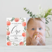 Waterverf 1ste verjaardag foto van Zoet Peach Kaart (Staand voorkant)