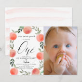 Waterverf 1ste verjaardag foto van Zoet Peach Kaart (Voorkant / Achterkant)