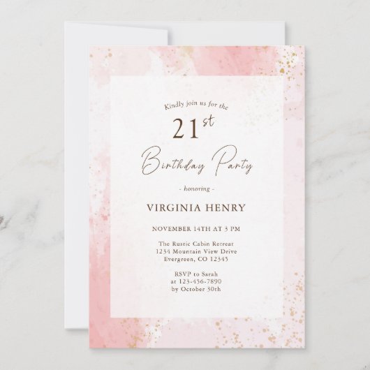 Waterverf 21ste verjaardagsfeestje kaart (Voorkant)