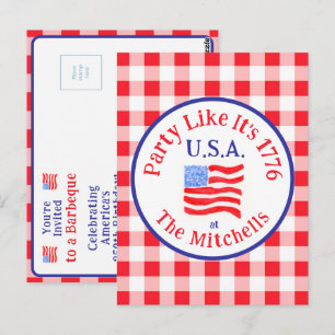 Waterverf 250 Verjaardag VS Vlag Rode Gingham PART Briefkaart