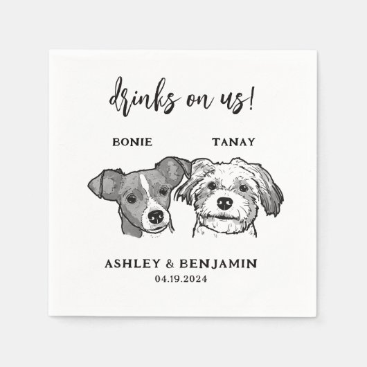 Waterverf 2 Dogs Faces Huisdier Drinken op Us Brui Servet (Voorkant)