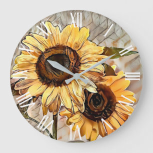Waterverf 2 Zonnebloemen Elegant Collectie Grote Klok