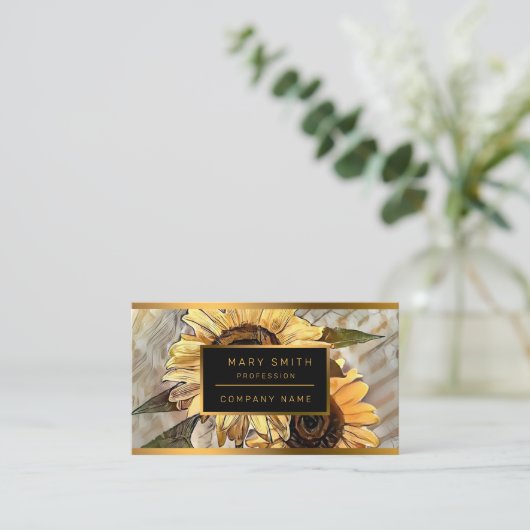 Waterverf 2 Zonnebloemen Elegant Collectie Visitekaartje (Staand voorkant)
