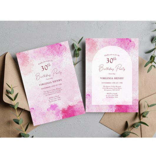 Waterverf 30e verjaardag kaart