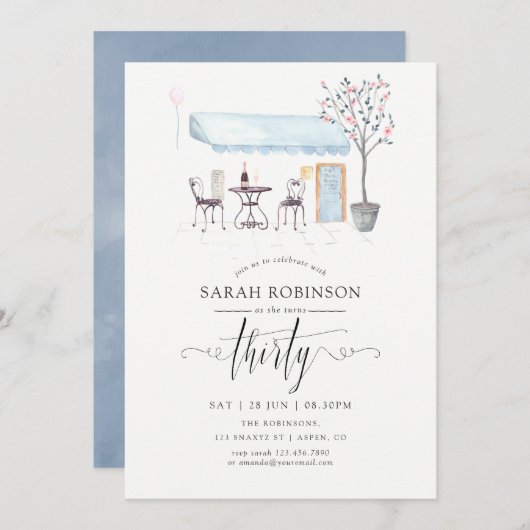 Waterverf 30e verjaardag van de Cafe Paris Kaart (Voorkant / Achterkant)