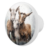 Waterverf 3 Baby Geiten in de Regen Keramische Knop (Rechts)