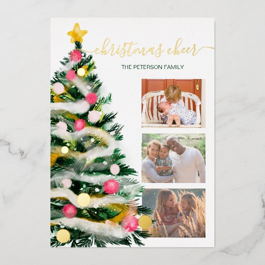 Waterverf 3 foto's van de moderne kaars folie feestdagenkaart (Voorkant)