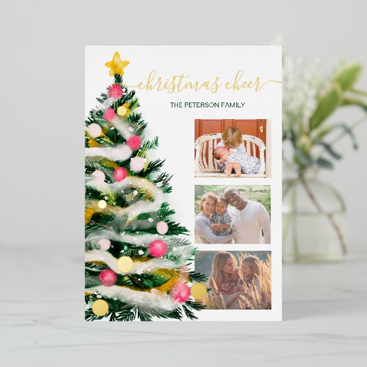 Waterverf 3 foto's van de moderne kaars folie feestdagenkaart (Staand Voorkant)