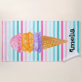 Waterverf 3 Scoop Ice Cream gepersonaliseerd Strandlaken (Voorkant)