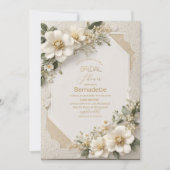 Waterverf 3D witte bloemen goud Bruidsdiner Kaart (Voorkant)