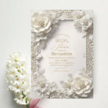 Waterverf 3D witte bloemen goud Bruidsdouche
