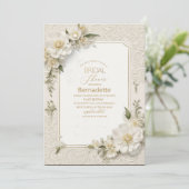 Waterverf 3D witte bloemen goud Bruidsdouche Kaart (Staand voorkant)