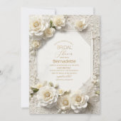 Waterverf 3D witte bloemen goud Bruidsdouche Kaart (Voorkant)