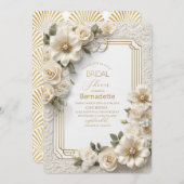 Waterverf 3D witte bloemen goud Bruidsdouche Kaart (Voorkant / Achterkant)