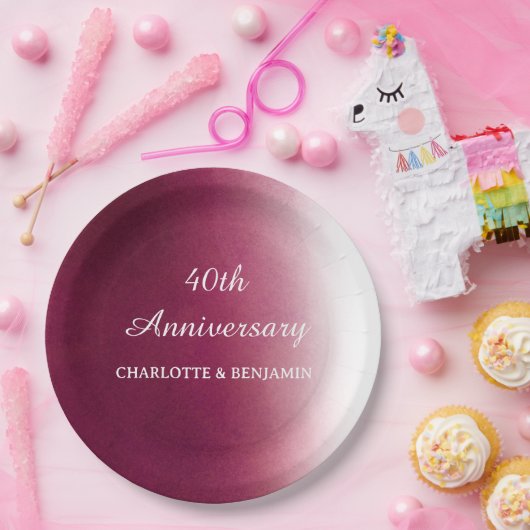 Waterverf 40 jaar Jubileum Ruby Wedding Papieren Bordje (Feest)