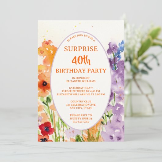 Waterverf 40e foto aangepaste verrassing verjaarda feestdagenkaart (Staand voorkant)