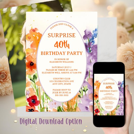 Waterverf 40e foto aangepaste verrassing verjaarda feestdagenkaart