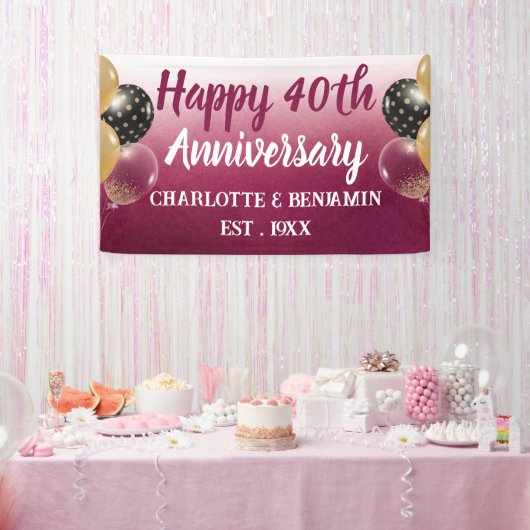 Waterverf 40e Jubileum ballonvaarding Ruby Wedding Spandoek (Feest)