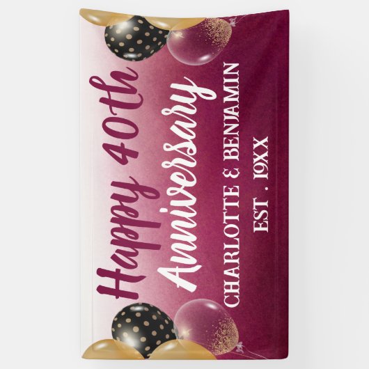 Waterverf 40e Jubileum ballonvaarding Ruby Wedding Spandoek (Verticaal)