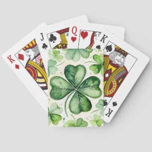 Waterverf 4-bladige Klaver Lucky Shamrock Iers Eri Pokerkaarten