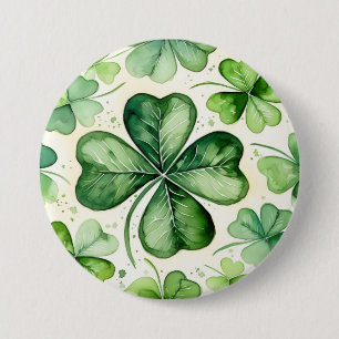 Waterverf 4-bladige Klaver Lucky Shamrock Iers Eri Ronde Button 7,6 Cm