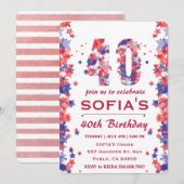 Waterverf 4 juli 40ste Verjaardagsfeestuitnodiging Kaart (Voorkant / Achterkant)