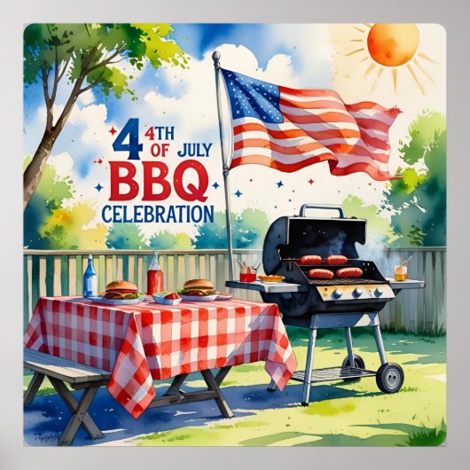 Waterverf 4 juli BBQ Poster (Voorkant)