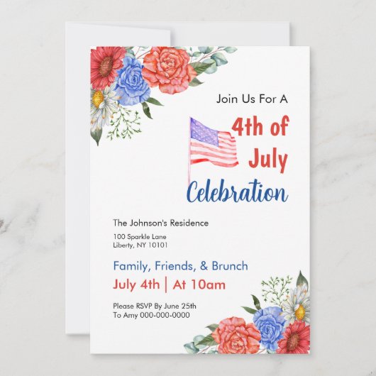 Waterverf 4 juli Brunch Kaart (Voorkant)