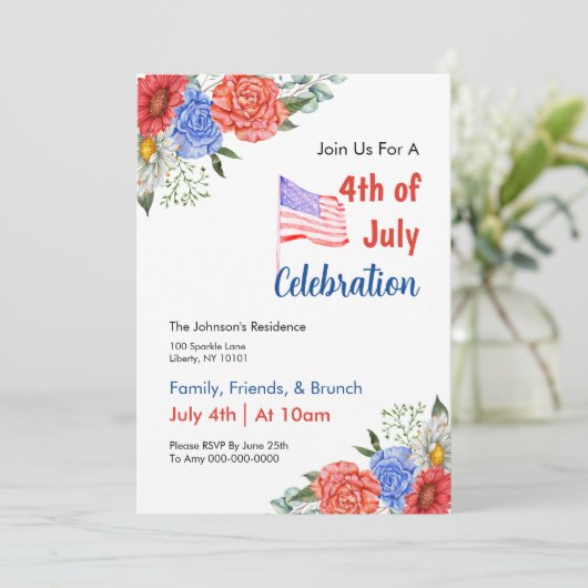 Waterverf 4 juli Brunch Kaart (Staand voorkant)