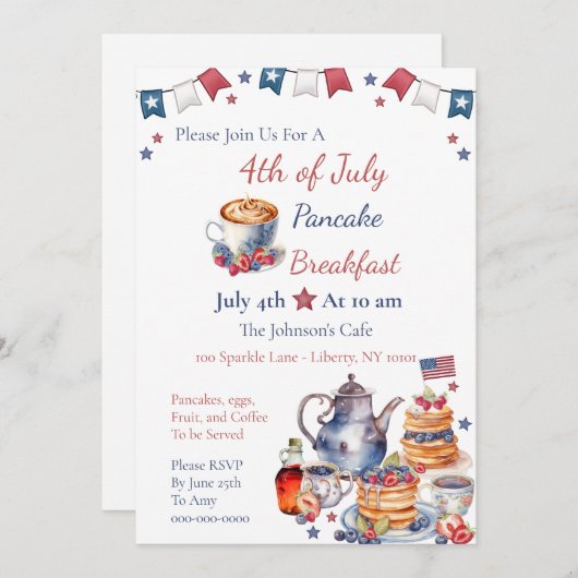 Waterverf 4 juli Brunch Kaart (Voorkant / Achterkant)