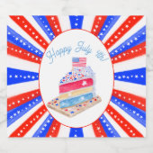 Waterverf 4 juli Cake Party Bier Etiket (Enkel label)