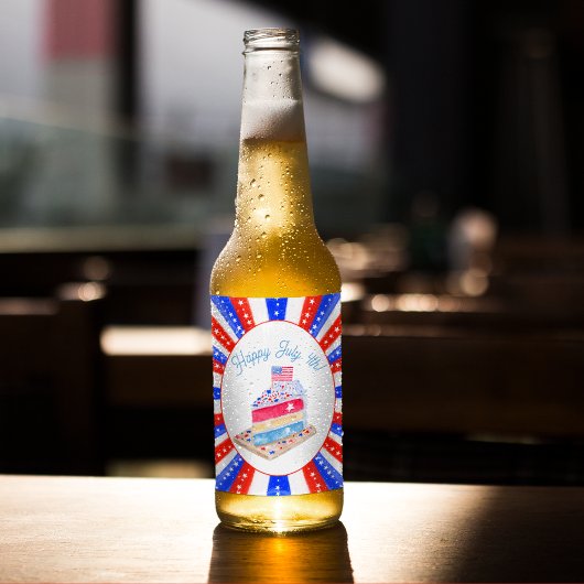 Waterverf 4 juli Cake Party Bier Etiket