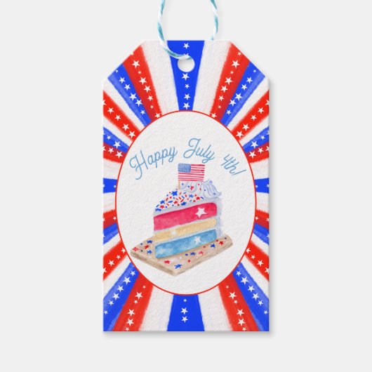 Waterverf 4 juli Cake Party Cadeaulabel (Voorkant)