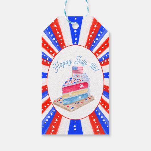 Waterverf 4 juli Cake Party Cadeaulabel (Achterkant)