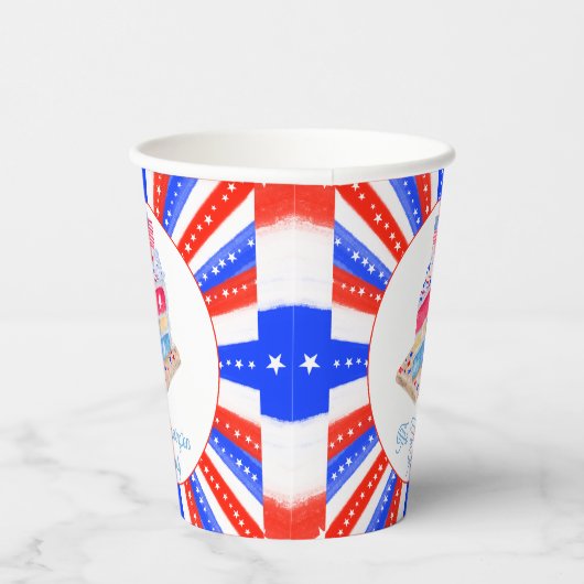 Waterverf 4 juli Cake Party Papieren Bekers (Rechts)