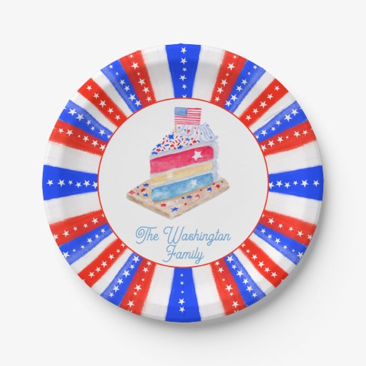 Waterverf 4 juli Cake Party Papieren Bordje (Voorkant)