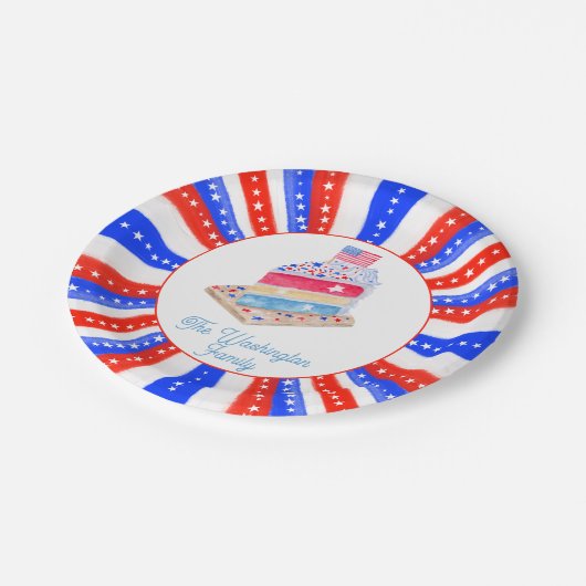Waterverf 4 juli Cake Party Papieren Bordje (Gekanteld)