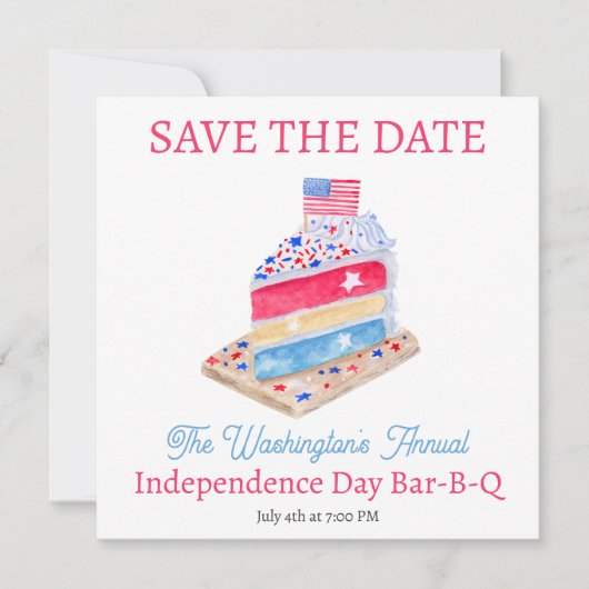 Waterverf 4 juli Cake Party Save The Date (Voorkant)