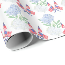 Waterverf 4 juli Hortensia's & Amerikaanse Vlaggen Cadeaupapier