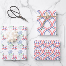 Waterverf 4 juli Hortensia's & Amerikaanse Vlaggen Inpakpapier Vel