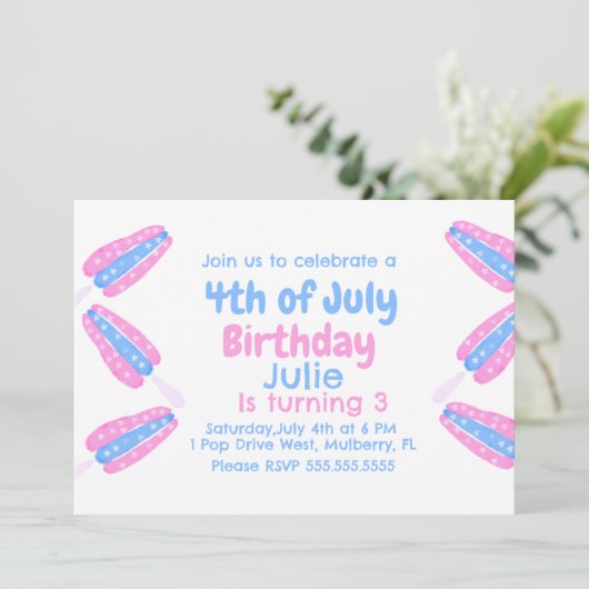 Waterverf 4 juli Ice Cream Invitation Kaart (Staand voorkant)