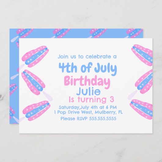 Waterverf 4 juli Ice Cream Invitation Kaart (Voorkant / Achterkant)