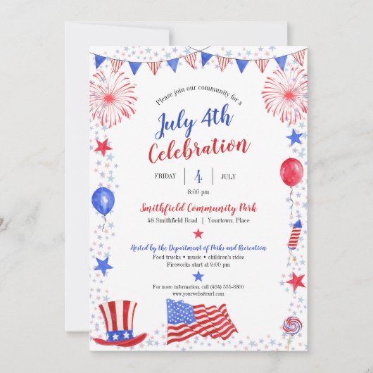 Waterverf 4 juli Onafhankelijkheidsdag Aankondiging (Voorkant)