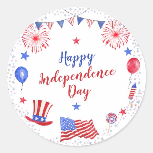 Waterverf 4 juli Onafhankelijkheidsdag Ronde Sticker (Voorkant)