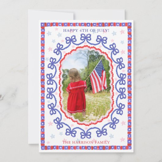 Waterverf 4 juli Patriotic Bow American Feestdagenkaart (Voorkant)