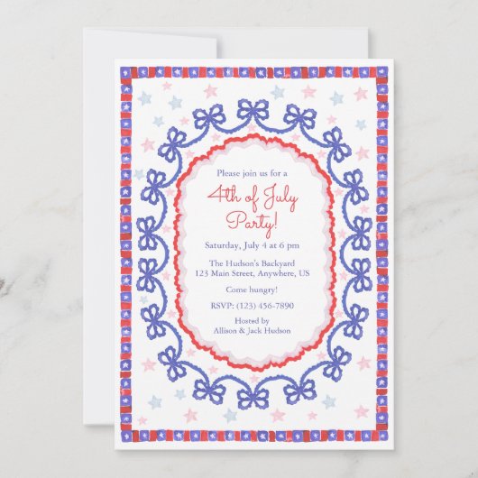 Waterverf 4 juli Patriotic Bow American Kaart (Voorkant)